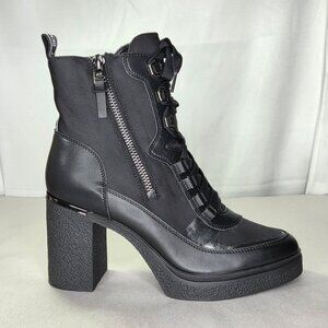 DKNY Toia Platform Heeled Combat Boots Black Side Zip Lace Up NWT